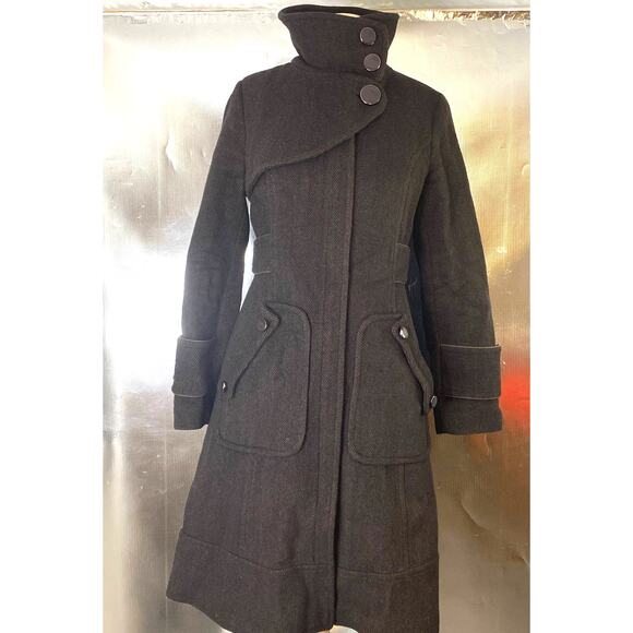 Soia & Kyo Wool Coat Medium Button Up Funnel Neck Pea Coat - Picture 8 of 16